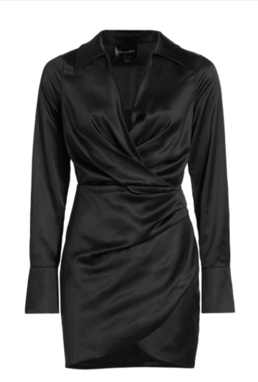 Line & Dot Black Satin Mini Dress Long Sleeve Size M 4-8